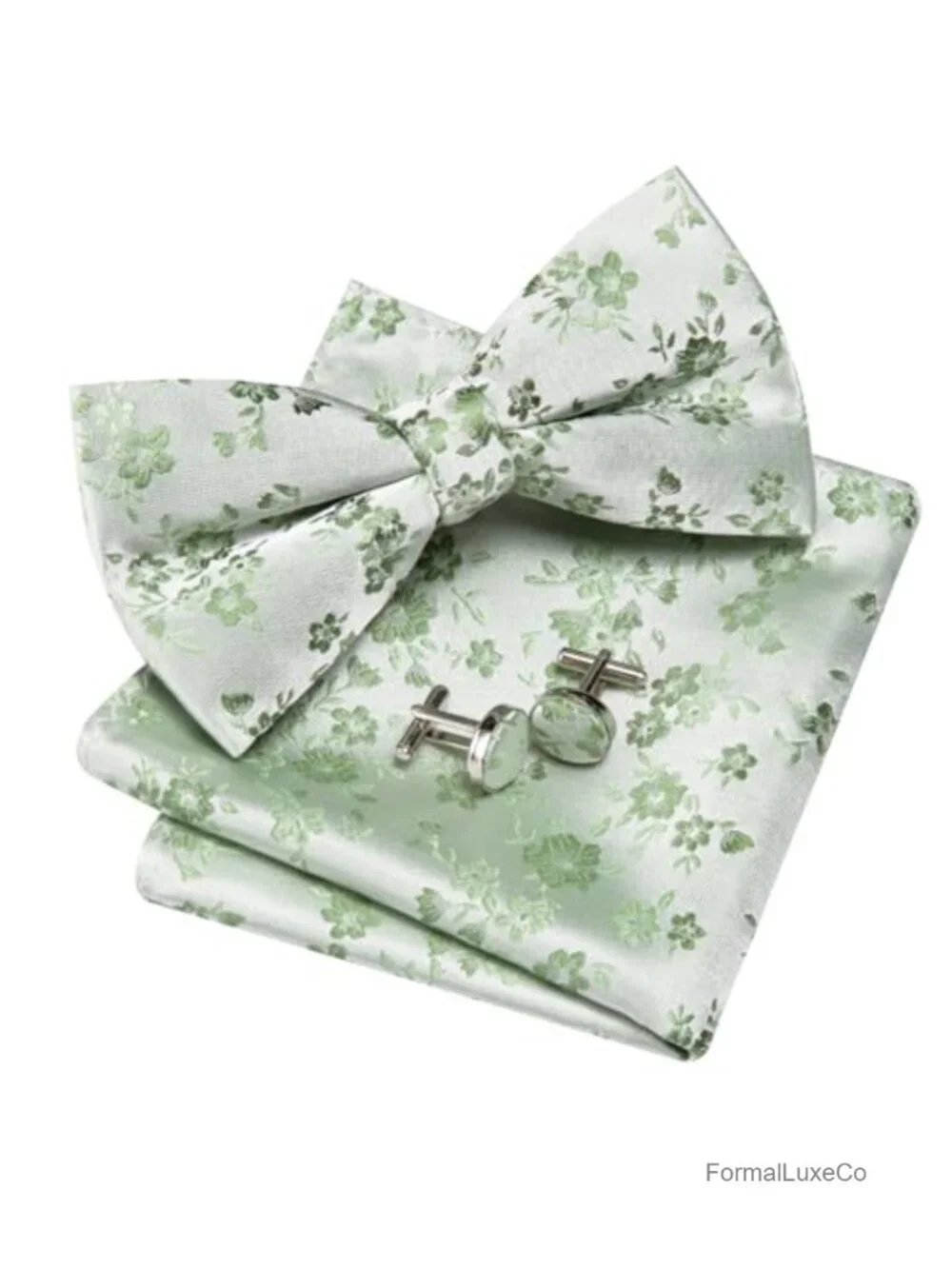 Silk Blend Pre-Tied Bowtie & Pocket Square Set with Cufflinks, Gift Box, Formal